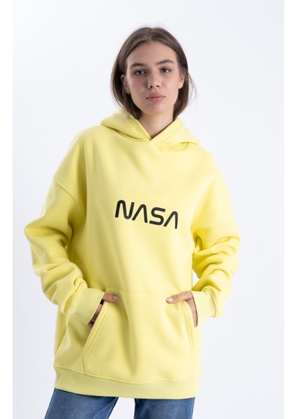 Pull The Hood Unisex Oversize Nasa Baskı Kapşonlu Sweatshirt