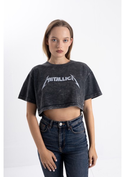 Metalica Baskı Eskitme Crop