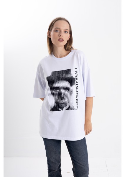 Unisex Oversize Charlie Chaplin Baskı Tshirt