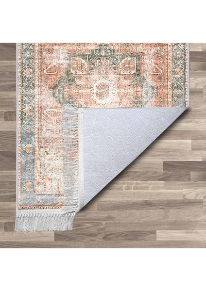 Artızon Halı ART-229 Beyaz Taban Dekoratif Kilim Ince Yıkanabilir Süngerli Dot Taban Salon Halısı