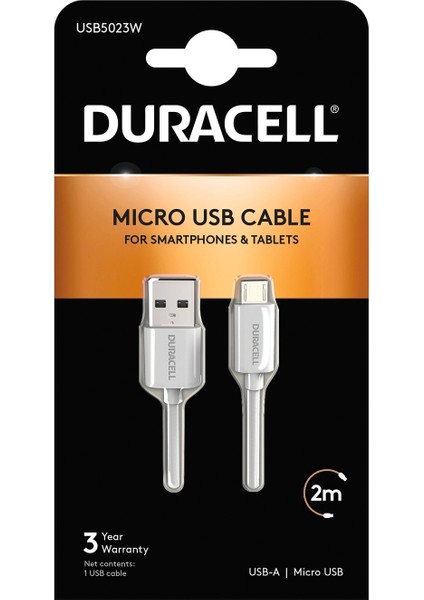 2m Usb-A To Micro USB Şarj Kablosu - Beyaz