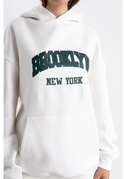 Unisex Oversize Brooklyn New York Baskılı Kapşonlu Sweatshirt fiyatları