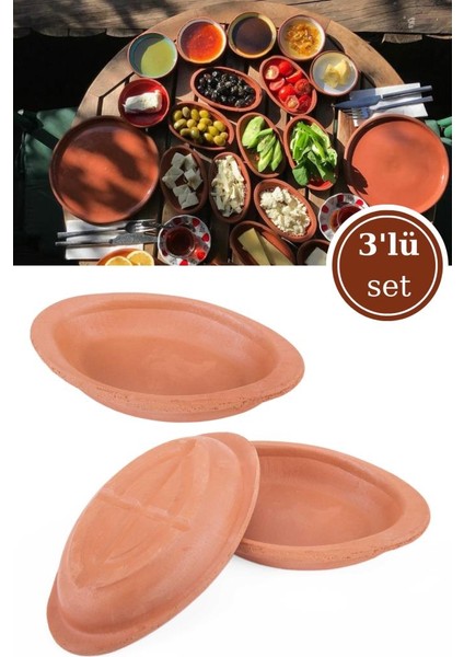 Elizi Çömlekleri 3’lü Mini Oval Kase, Çok Amaçlı Toprak Sunum Servis Kase Çömlek 3 Adet