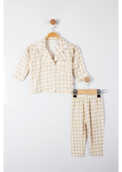 Kareli Düğmeli Kız Bebek Pijama Takımı