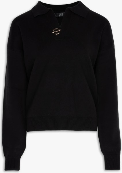 Kadın Polo Yaka Uzun Kollu Crop Triko - Minimalist & Şık