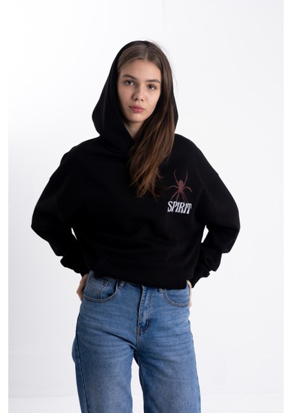 Unisex Oversize Spırıt Baskı Kapşonlu Sweatshirt fırsatları