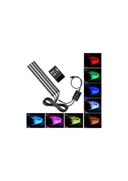 2 Adet LED Rgb Araba Iç Dekorasyon Şerit Işık Ses Kontrolü (Yurt Dışından)
