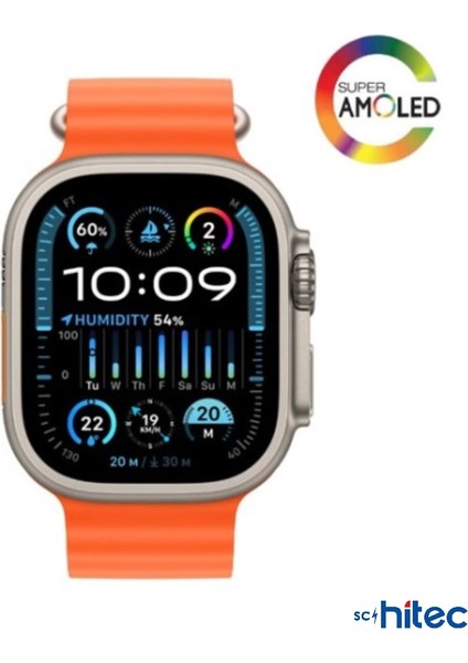 ScHitec Watch HK9 Ultra 2 Amoled Ekran Android İos HarmonyOs Uyumlu Akıllı Saat Beyaz