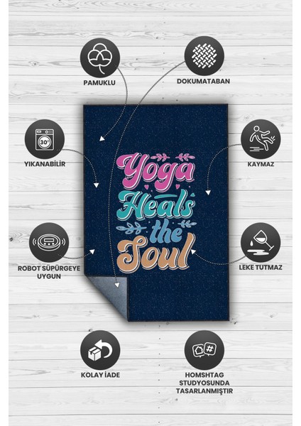 Yoga İyi Eder Lacivert Halı Renkli Meditasyon Halısı Özel Tasarım Neon Halı Hediyelik Halı fırsatları