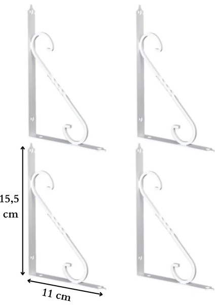 4 Adet Beyaz 15.5X11 Ferforje Raf Altı Metal L Ayak