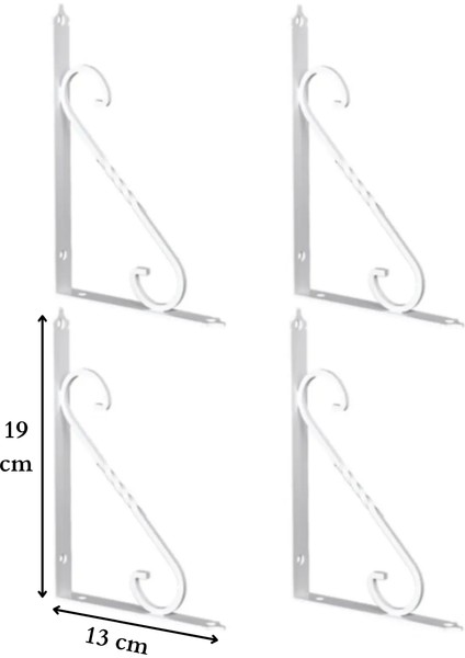 4 Adet Beyaz 19X13,5 Ferforje Raf Altı Metal L Ayak