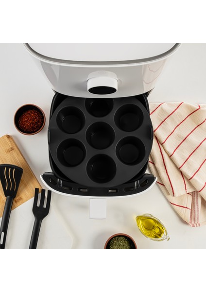 Silikon Airfryer Muffin Kek Kalıbı Siyah fırsatları