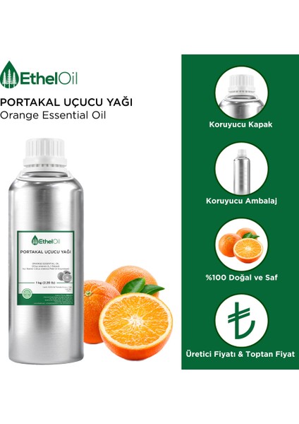 Portakal Uçucu Yağı - Etheloil - 1 kg - %100 Saf ve Doğal Uçucu Yağ - Üretici Firma, Yüksek Kalite - Orange Essential Oil - Citrus Sinensis (L.) Osbeck