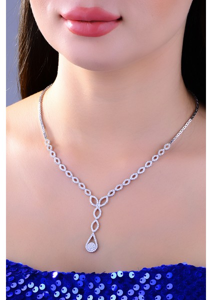 925 Ayar Gümüş Damla Salkım Pırlanta Montör Su Yolu Set fiyatları