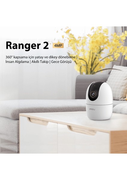 IMOU Ranger 2 İç Ortam Akıllı WiFi PT Kamera/4 MP-Gece Görüşü-360° Hareket-İnsan Algılama-İki Yönlü Konuşma-SD Kart Desteği-ONVIF-Bulut(IPC-A42P)