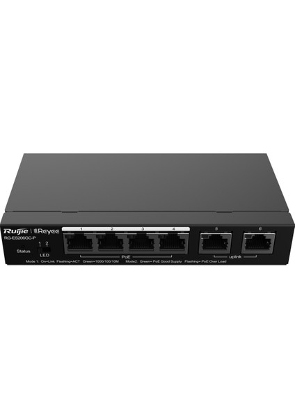 Reyee RG-ES206GC-P 6 Portlu , 4 Port POE (54W) Gigabit , Cloud  Yönetilebilir , Switch