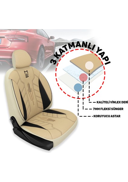 Fa Serisi - Hyundai Ionıq ile Uyumlu Koltuk Kılıfı, Deri / Bej indirimleri