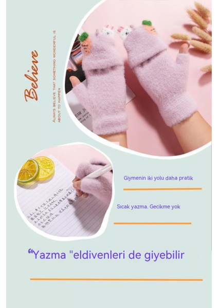 Sonbahar ve Kış Çocuk Eldivenleri Yarım Parmak Kapaklı Örme Sıcak Artı Kadife Eldivenler (Yurt Dışından) modelleri
