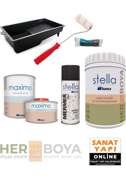 Stella Set Beyaz Boya-Gümüş Mermer Efekt Sprey - Maximo Ipek Mat