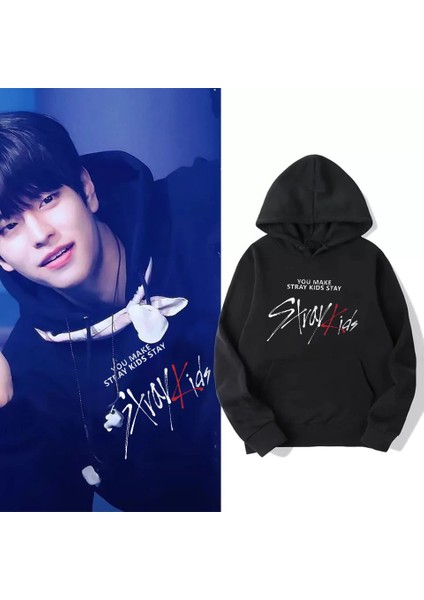 Siyah Stray Kids (Unisex) Kapüşonlu