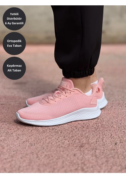 Running EW02428H Kadın Pembe Beyaz Kaymaz Taban Ortopedik Nefes Alabilen Garantili Rahat Hafif Günlük Sneaker Yürüyüş Koşu Spor Ayakkabısı