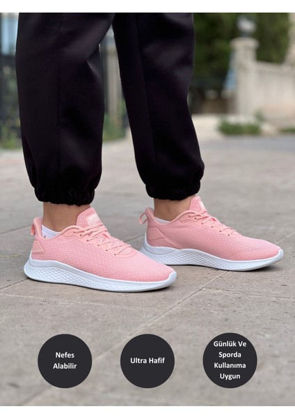 Running EW02428H Kadın Pembe Beyaz Kaymaz Taban Ortopedik Nefes Alabilen Garantili Rahat Hafif Günlük Sneaker Yürüyüş Koşu Spor Ayakkabısı