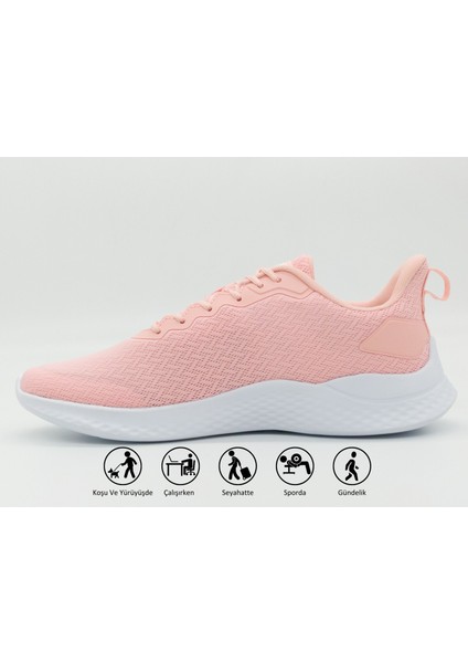 Running EW02428H Kadın Pembe Beyaz Kaymaz Taban Ortopedik Nefes Alabilen Garantili Rahat Hafif Günlük Sneaker Yürüyüş Koşu Spor Ayakkabısı