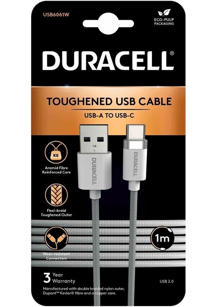 1m Usb-A To Usb-C Örgülü Şarj Kablosu - Beyaz