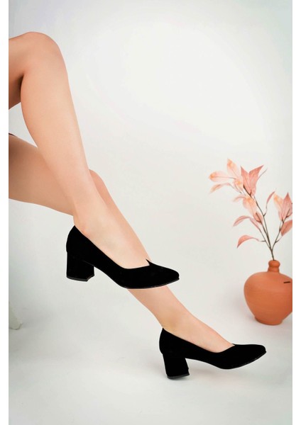 Ökçeli Sivri Kalıp Siyah Süet Kadın Ayakkabı fiyatları