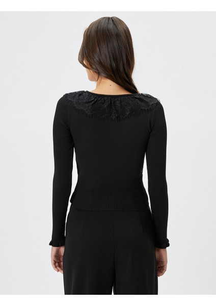 Triko Kazak V Yaka Dantelli Fitilli Regular Fit fırsatları