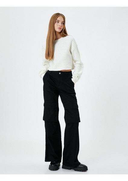 Crop Çizgili Sweatshirt Simli Uzun Balon Kollu fiyatları