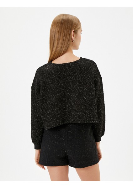 Crop Oversize Tüvit Sweatshirt Uzun Kollu Bisiklet Yaka fırsatları