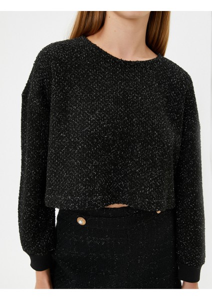 Crop Oversize Tüvit Sweatshirt Uzun Kollu Bisiklet Yaka indirimleri