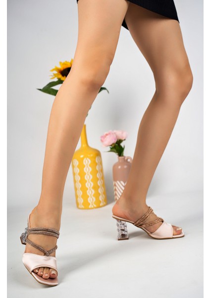 Ten Kadın Saten Üç Sargı Taş Ayakkabı ve Topuklu Terlik - Ten - 42 modelleri