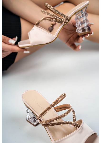 Ten Kadın Saten Üç Sargı Taş Ayakkabı ve Topuklu Terlik - Ten - 42 fırsatları