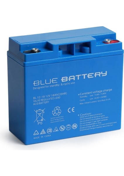 Blue Battery 12 Volt 18 Amper Bakımsız Kuru Akü , Ups Aküsü