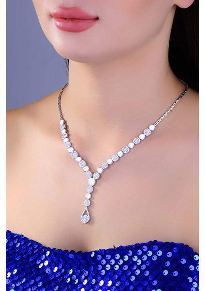 925 Ayar Gümüş Damla Salkım Pırlanta Montör Su Yolu Set fiyatları