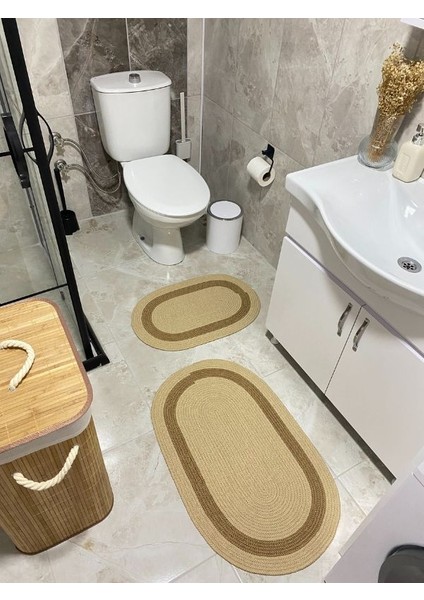 Milda Jüt 2'li Banyo Paspası Çift Taraflı Kaymaz Yıkanabilir Banyo Paspas Takımı 40X60CM & 50X80CM