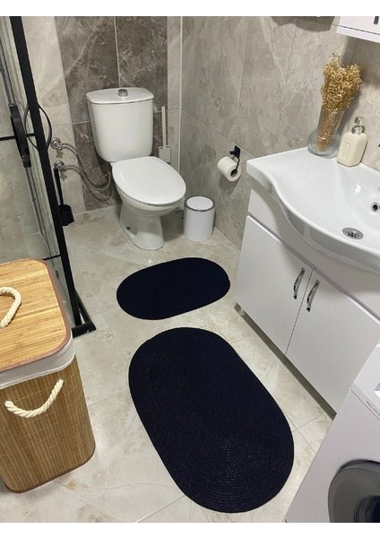 Milda Jüt 2'li Banyo Paspası Çift Taraflı Kaymaz Yıkanabilir Banyo Paspas Takımı 40X60CM & 50X80CM