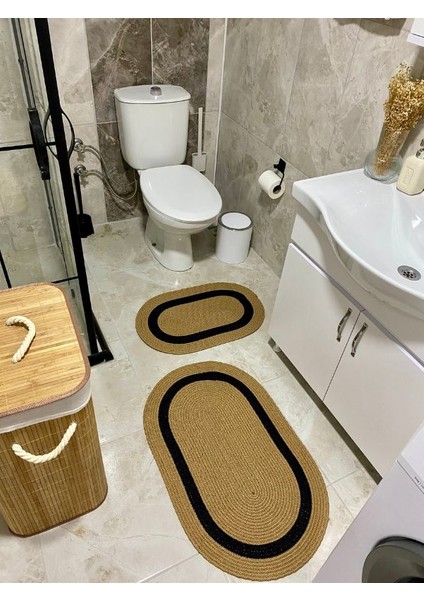 Milda Jüt 2'li Banyo Paspası Çift Taraflı Kaymaz Yıkanabilir Banyo Paspas Takımı 40X60CM & 50X80CM