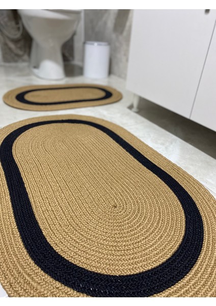 Milda Jüt 2'li Banyo Paspası Çift Taraflı Kaymaz Yıkanabilir Banyo Paspas Takımı 40X60CM & 50X80CM