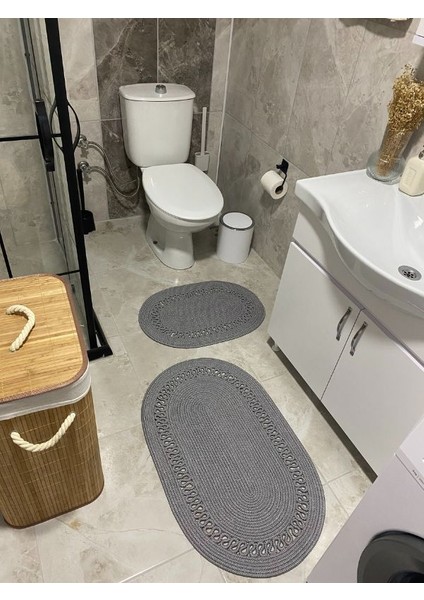 Milda Jüt 2'li Banyo Paspası Çift Taraflı Kaymaz Yıkanabilir Banyo Paspas Takımı 40X60CM & 50X80CM