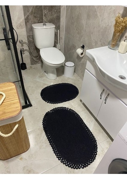 Milda Jüt 2'li Banyo Paspası Çift Taraflı Kaymaz Yıkanabilir Banyo Paspas Takımı 40X60CM & 50X80CM
