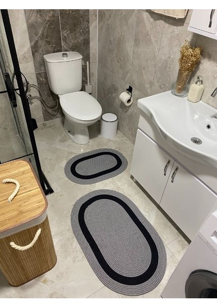 Milda Jüt 2'li Banyo Paspası Çift Taraflı Kaymaz Yıkanabilir Banyo Paspas Takımı 40X60CM & 50X80CM