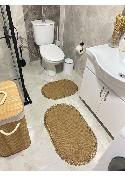 Milda Jüt 2'li Banyo Paspası Çift Taraflı Kaymaz Yıkanabilir Banyo Paspas Takımı 40X60CM & 50X80CM