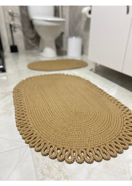 Milda Jüt 2'li Banyo Paspası Çift Taraflı Kaymaz Yıkanabilir Banyo Paspas Takımı 40X60CM & 50X80CM