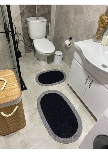 Milda Jüt 2'li Banyo Paspası Çift Taraflı Kaymaz Yıkanabilir Banyo Paspas Takımı 40X60CM & 50X80CM