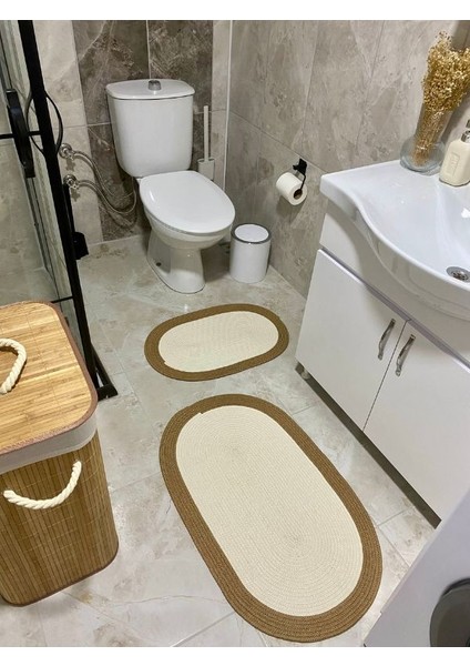 Milda Jüt 2'li Banyo Paspası Çift Taraflı Kaymaz Yıkanabilir Banyo Paspas Takımı 40X60CM & 50X80CM