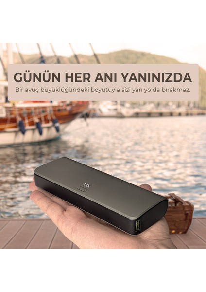 PB203 20000MAH USB ve Type-C Pd 20W Çift Çıkışlı Dijital Ekranlı Powerbank Gri