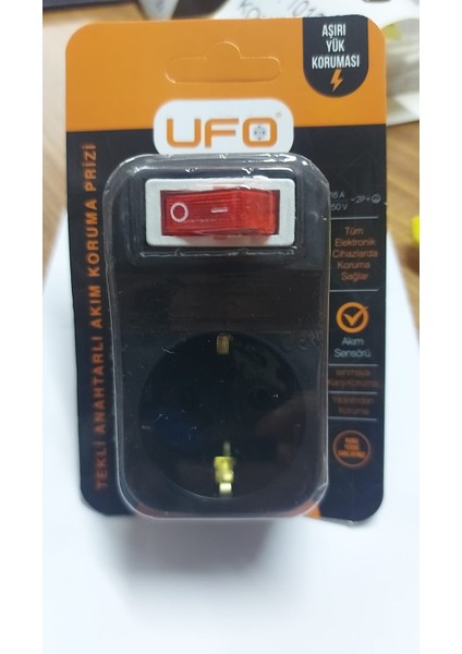 Ufo Anahtarlı Priz Tekli Siyah Akım Korumalı 3500W Ufo Tekli Akım